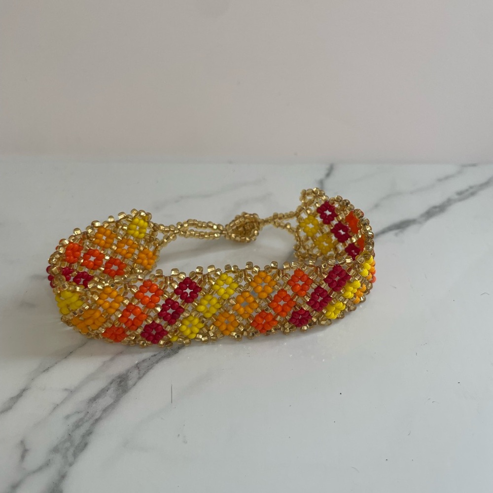 MEXICANA Beaded Bracelet in Yellow, Orange & Red with Gold Accents